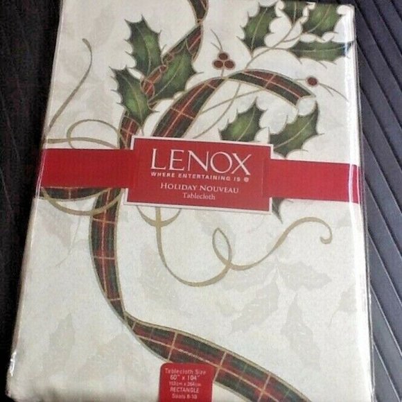 old stock (brand new in pkg) Lenox 60x104" Christmas Holiday Nouveau Tablecloth - Picture 1 of 3